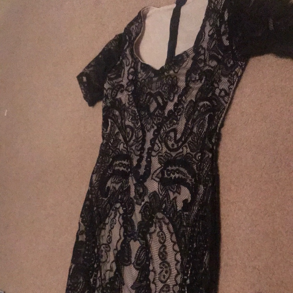 Black nude lace dress